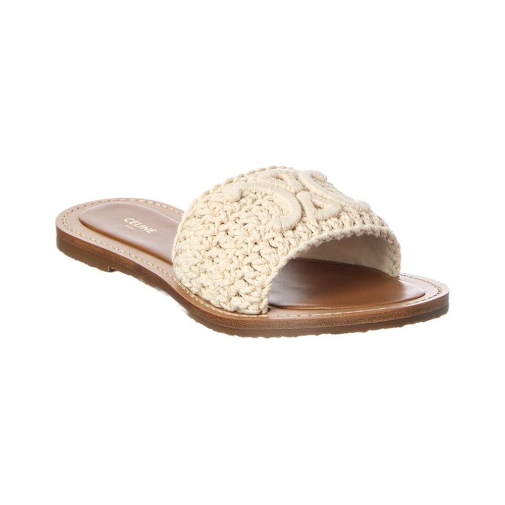 Celine Logo Leather Sandal, White